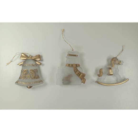 5 New Acrylic Plastic Christmas Ornaments w/ Gold Paint Accents: Sleigh, Snowman - Picture 5 of 6